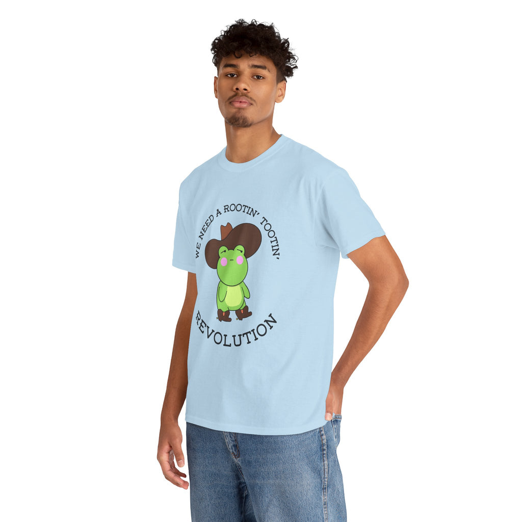 Frog Cowboy Tee — "We Need a Rootin' Tootin' Revolution" Funny Graphic T-Shirt