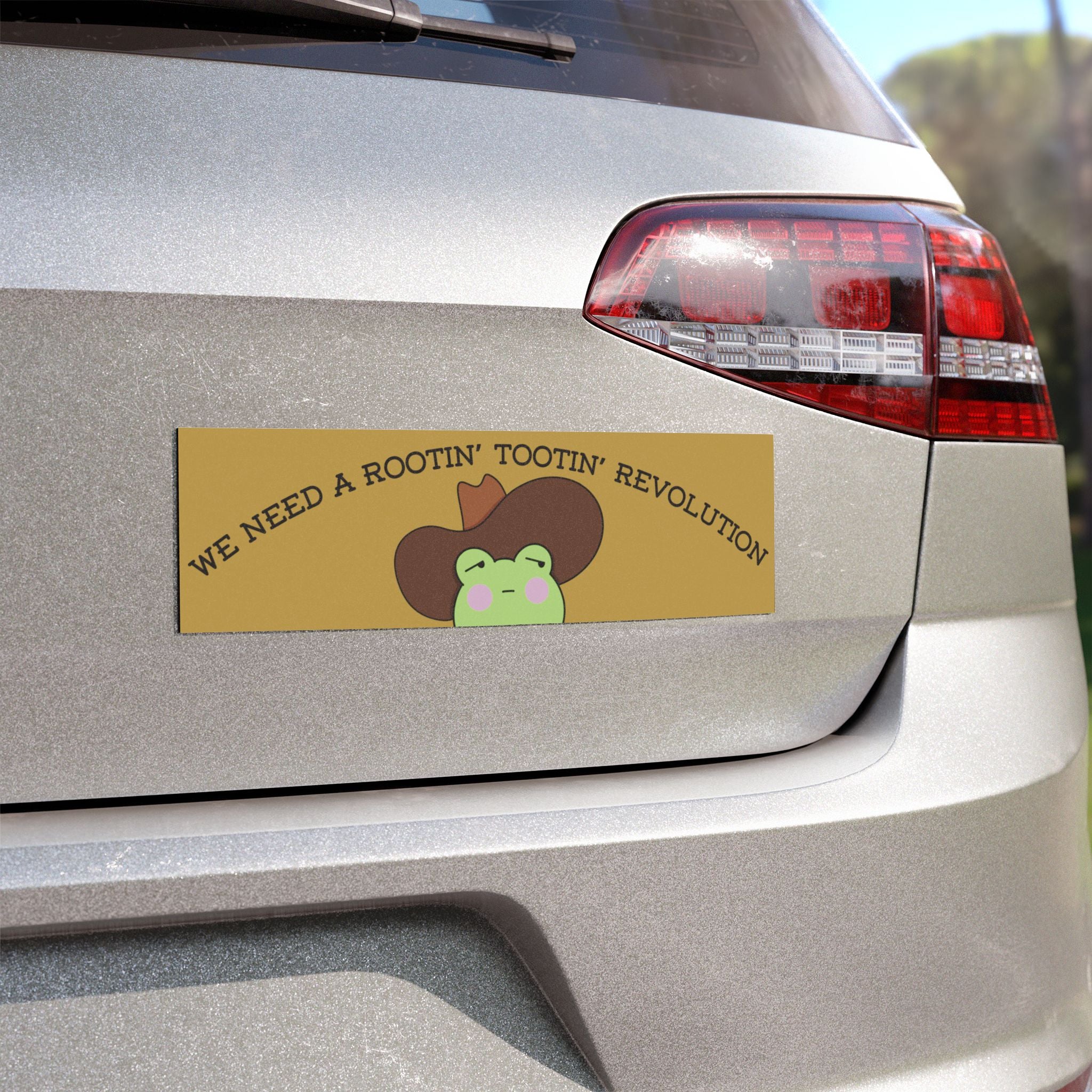 Car Magnet — ‘‘We Need a Rootin' Tootin' Revolution’’ Cowboy Frog Design