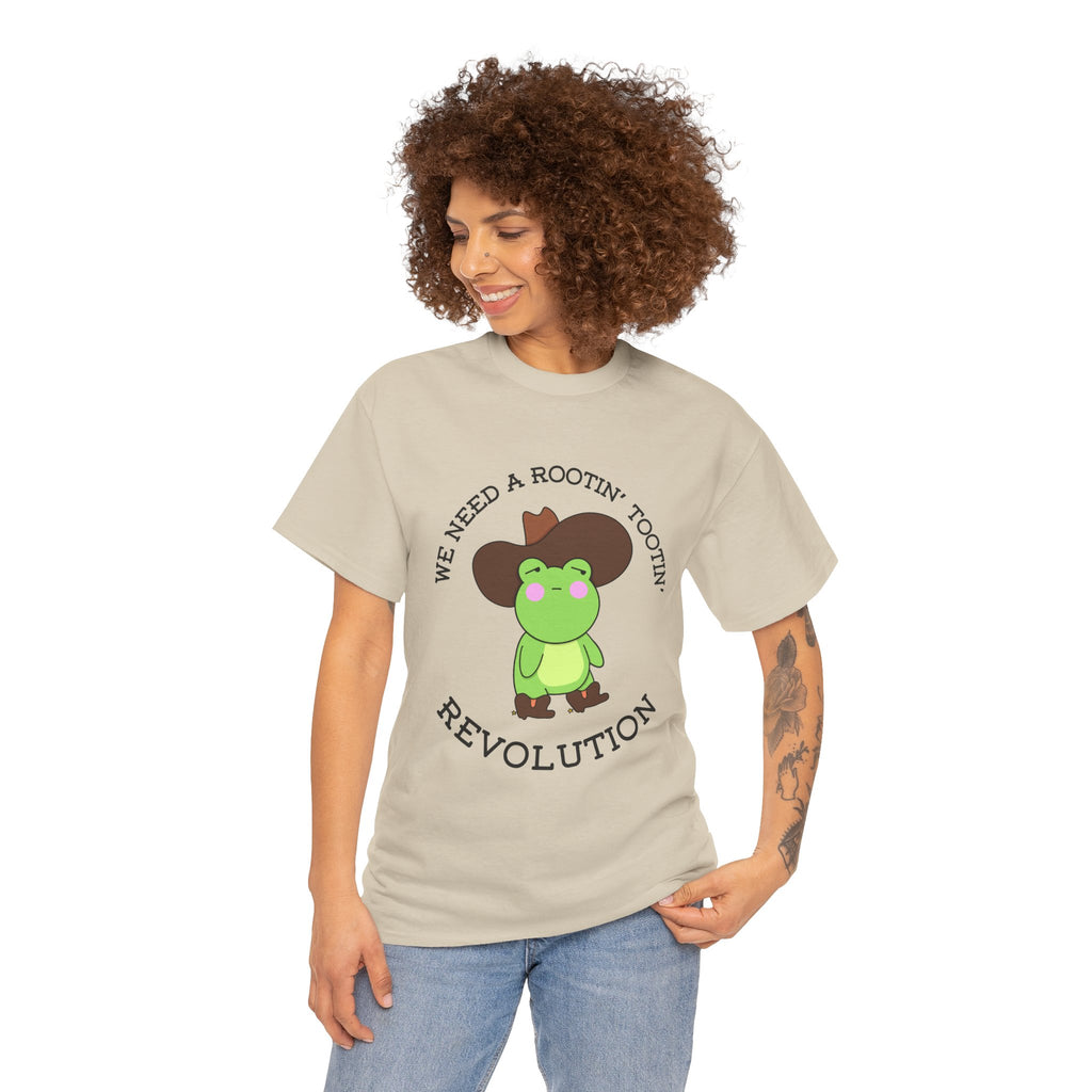Frog Cowboy Tee — "We Need a Rootin' Tootin' Revolution" Funny Graphic T-Shirt