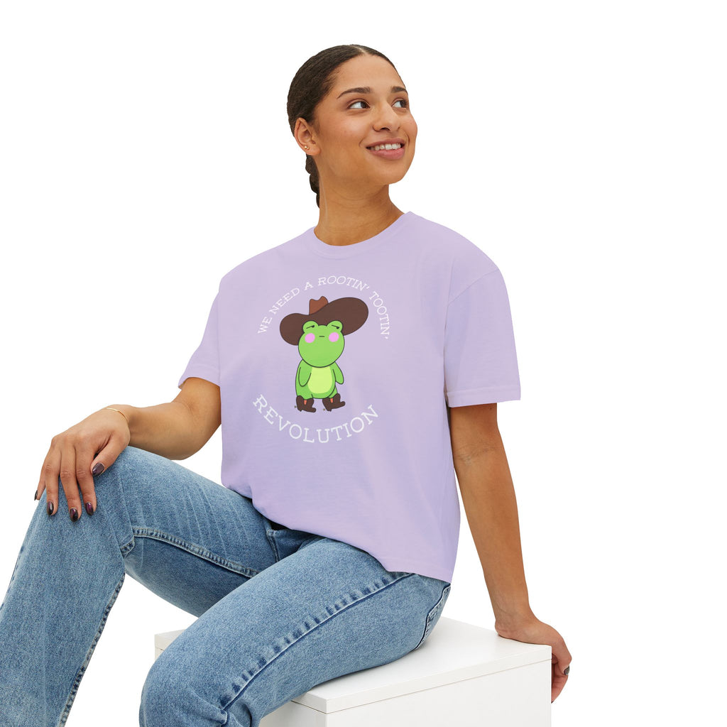 Rootin' Tootin' Frog Revolution Boxy Tee — Cute Cowgirl Frog Graphic Shirt
