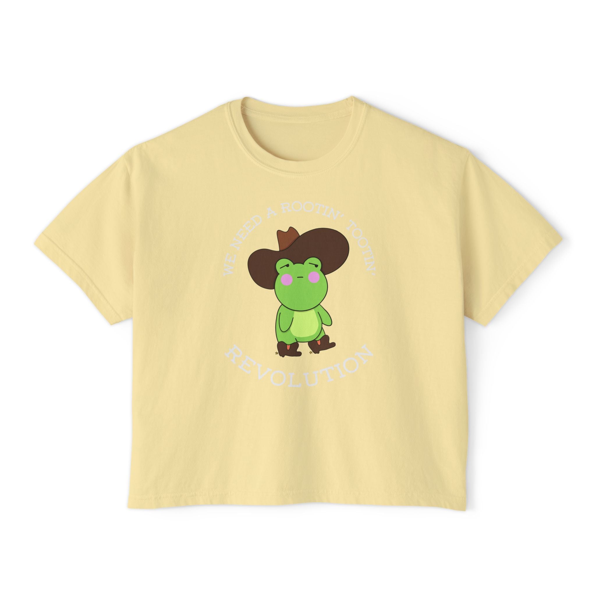 Rootin' Tootin' Frog Revolution Boxy Tee — Cute Cowgirl Frog Graphic Shirt