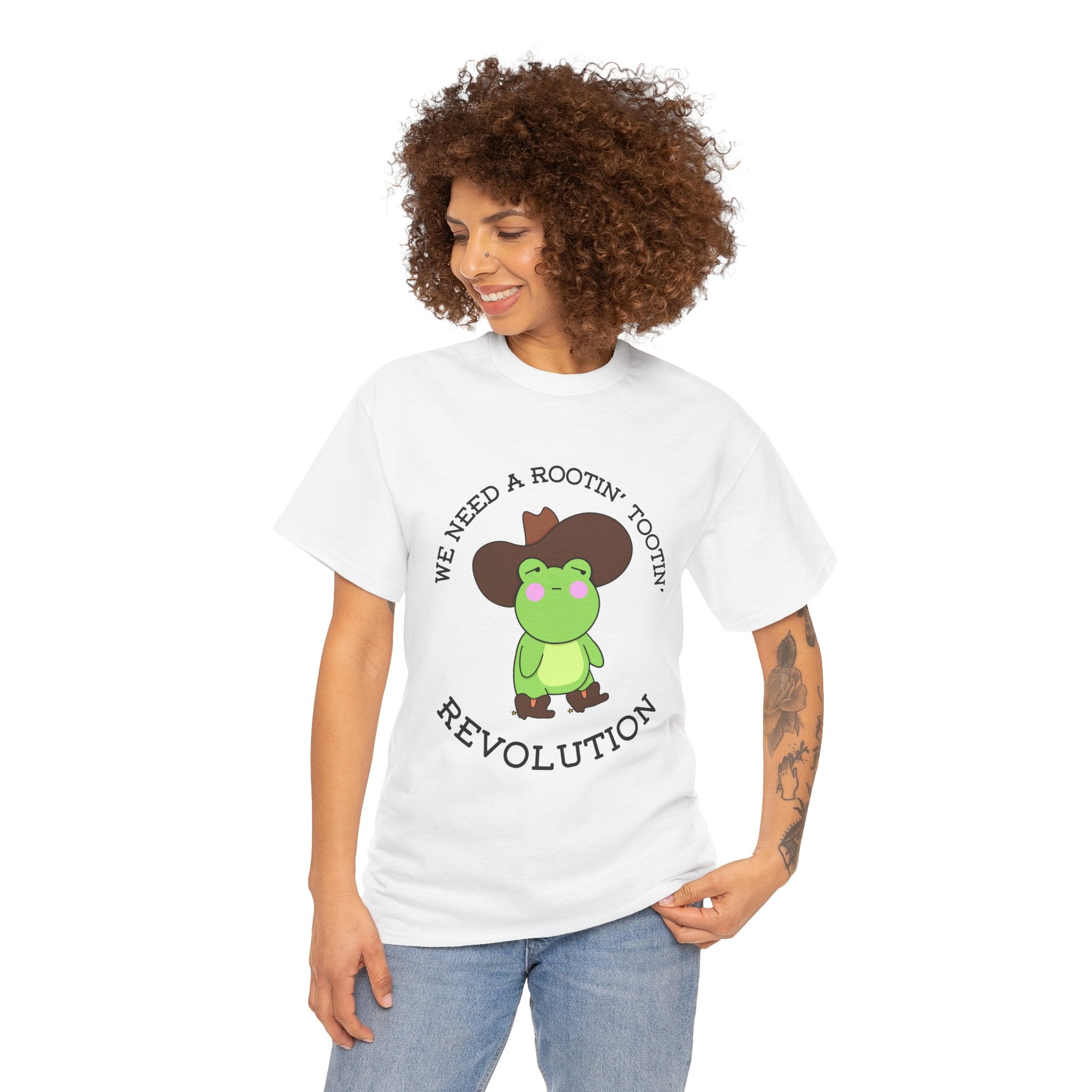 Frog Cowboy Tee — "We Need a Rootin' Tootin' Revolution" Funny Graphic T-Shirt