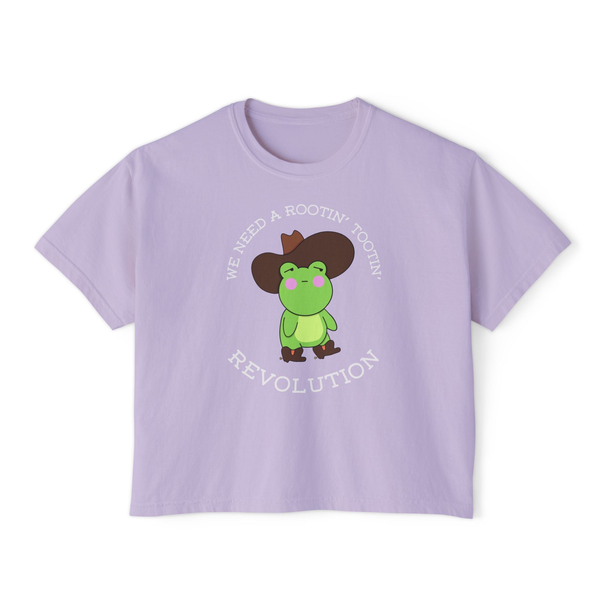 Rootin' Tootin' Frog Revolution Boxy Tee — Cute Cowgirl Frog Graphic Shirt