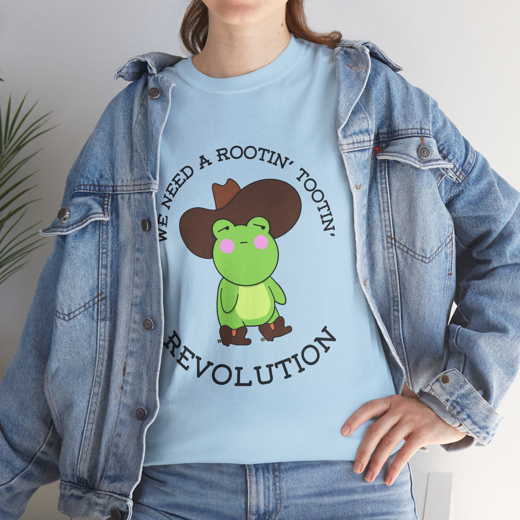 Frog Cowboy Tee — "We Need a Rootin' Tootin' Revolution" Funny Graphic T-Shirt
