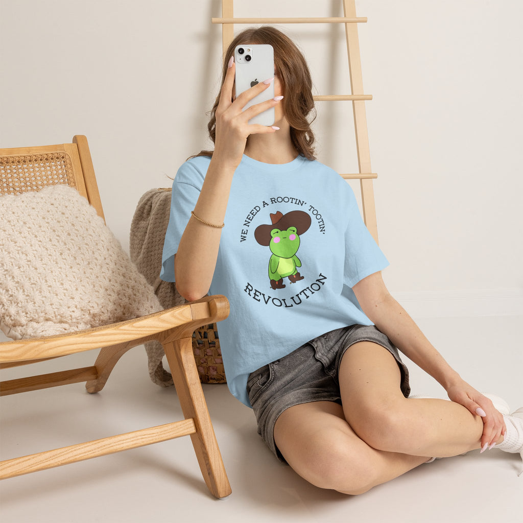 Frog Cowboy Tee — "We Need a Rootin' Tootin' Revolution" Funny Graphic T-Shirt