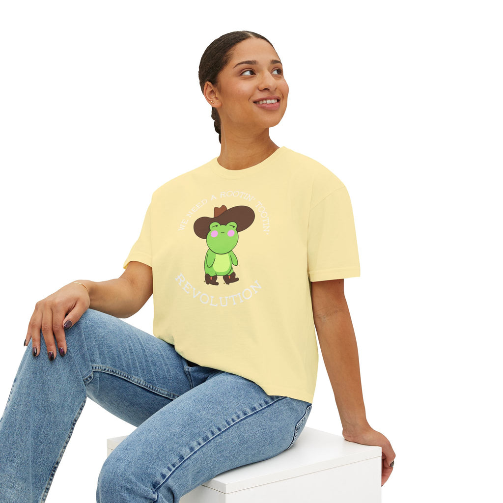 Rootin' Tootin' Frog Revolution Boxy Tee — Cute Cowgirl Frog Graphic Shirt