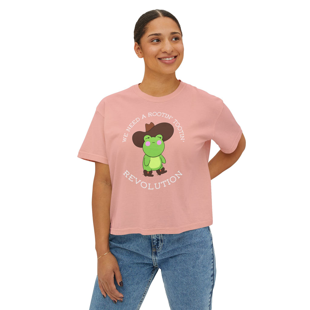 Rootin' Tootin' Frog Revolution Boxy Tee — Cute Cowgirl Frog Graphic Shirt