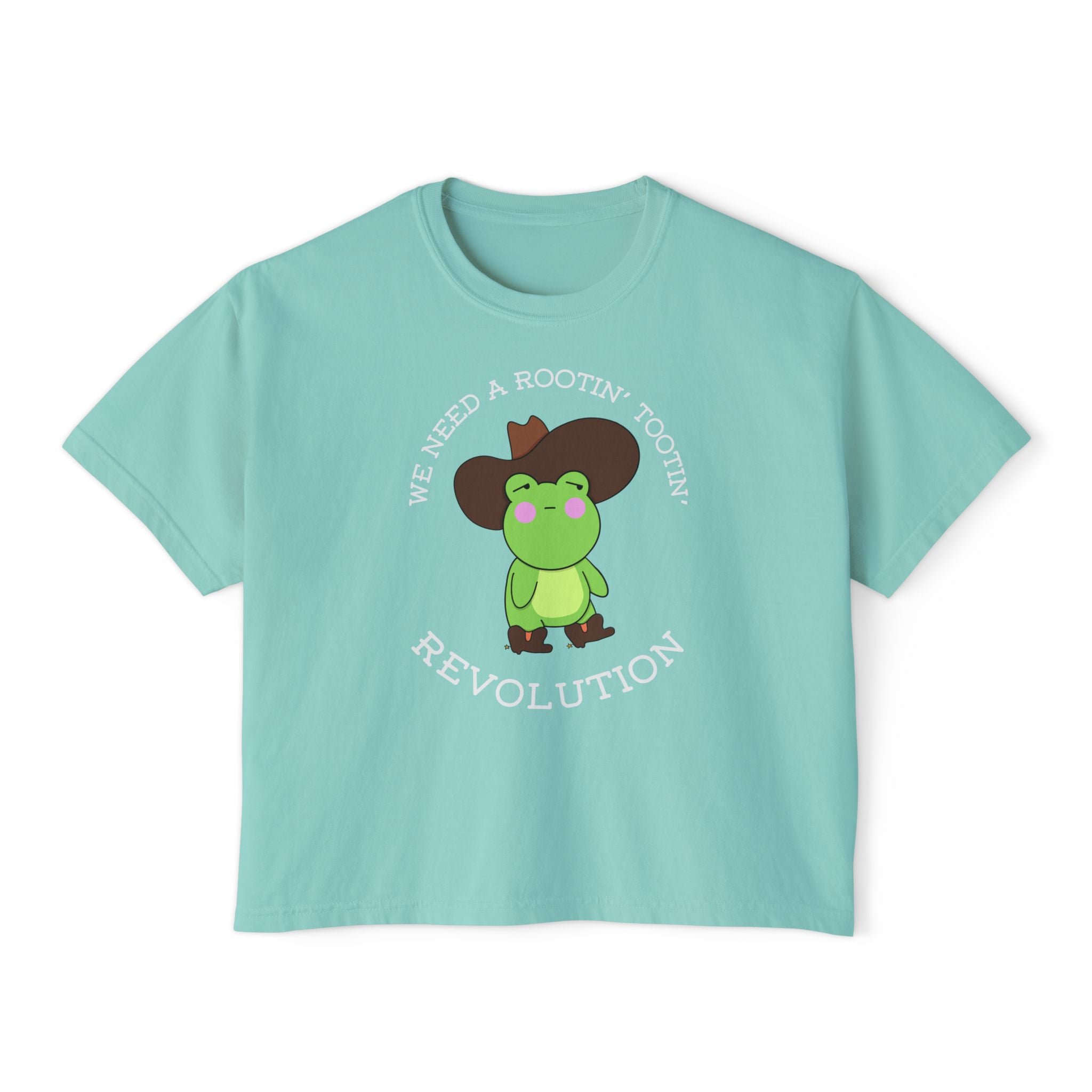 Rootin' Tootin' Frog Revolution Boxy Tee — Cute Cowgirl Frog Graphic Shirt