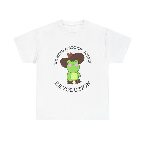 Frog Cowboy Tee — "We Need a Rootin' Tootin' Revolution" Funny Graphic T-Shirt