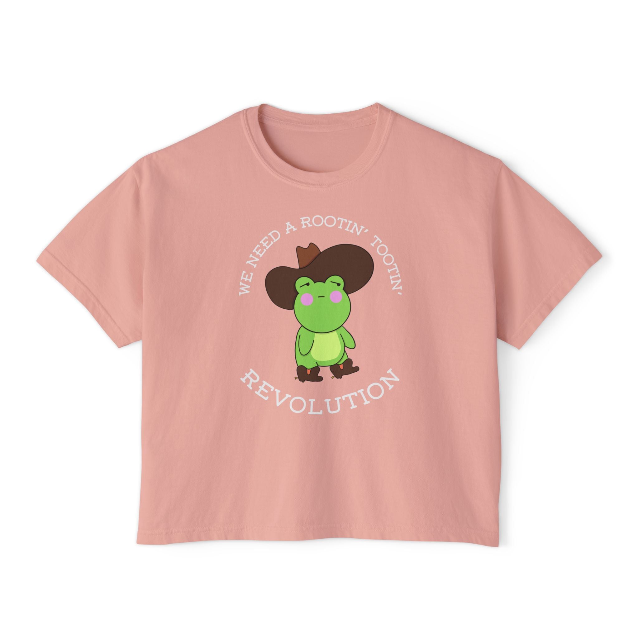 Rootin' Tootin' Frog Revolution Boxy Tee — Cute Cowgirl Frog Graphic Shirt