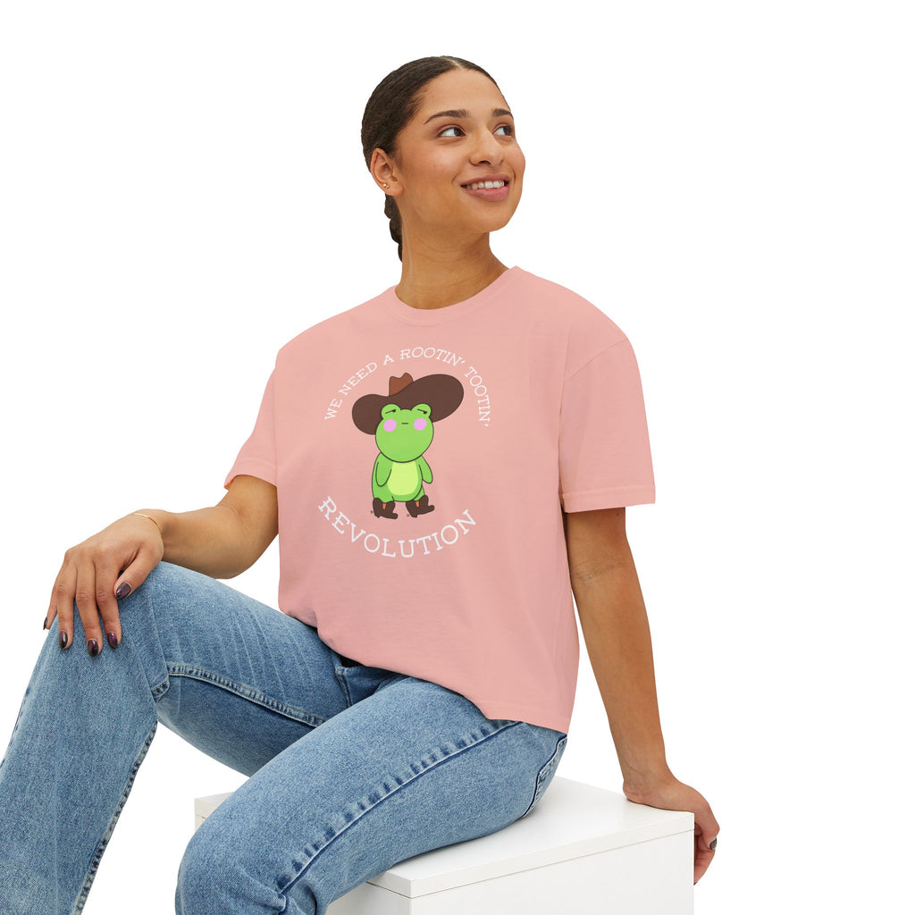 Rootin' Tootin' Frog Revolution Boxy Tee — Cute Cowgirl Frog Graphic Shirt