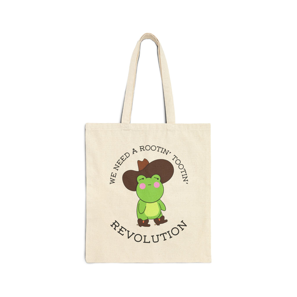 Revolution Frog Tote Bag — "We Need a Rootin' Tootin' Revolution" Cotton Canvas Tote