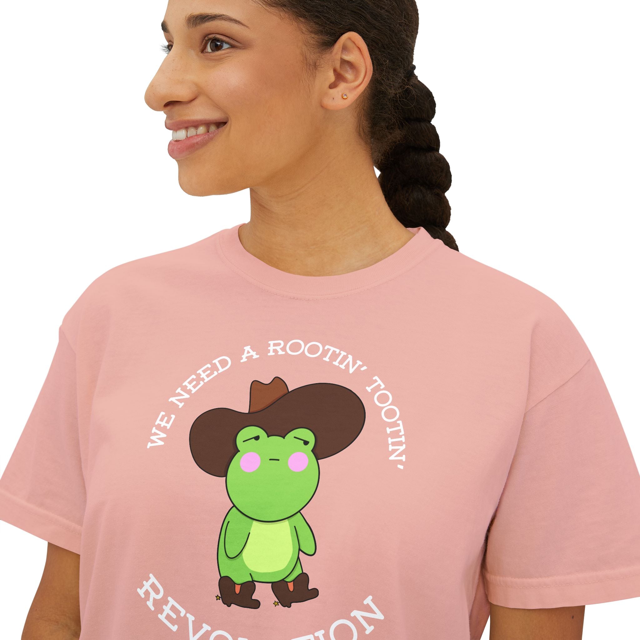 Rootin' Tootin' Frog Revolution Boxy Tee — Cute Cowgirl Frog Graphic Shirt